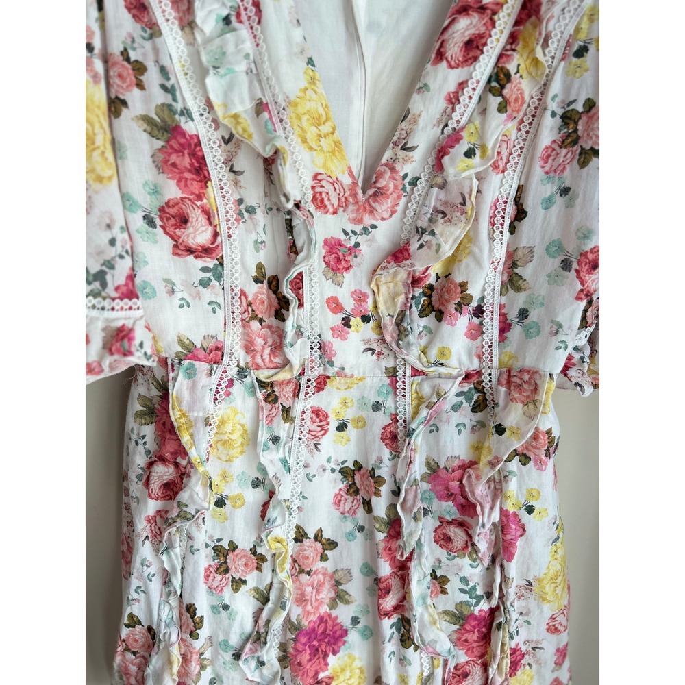 La Maison Talulah TeaTime Mini Dress Large Floral Ruffle Puff Sleeve Cottagecore - Picture 3 of 10